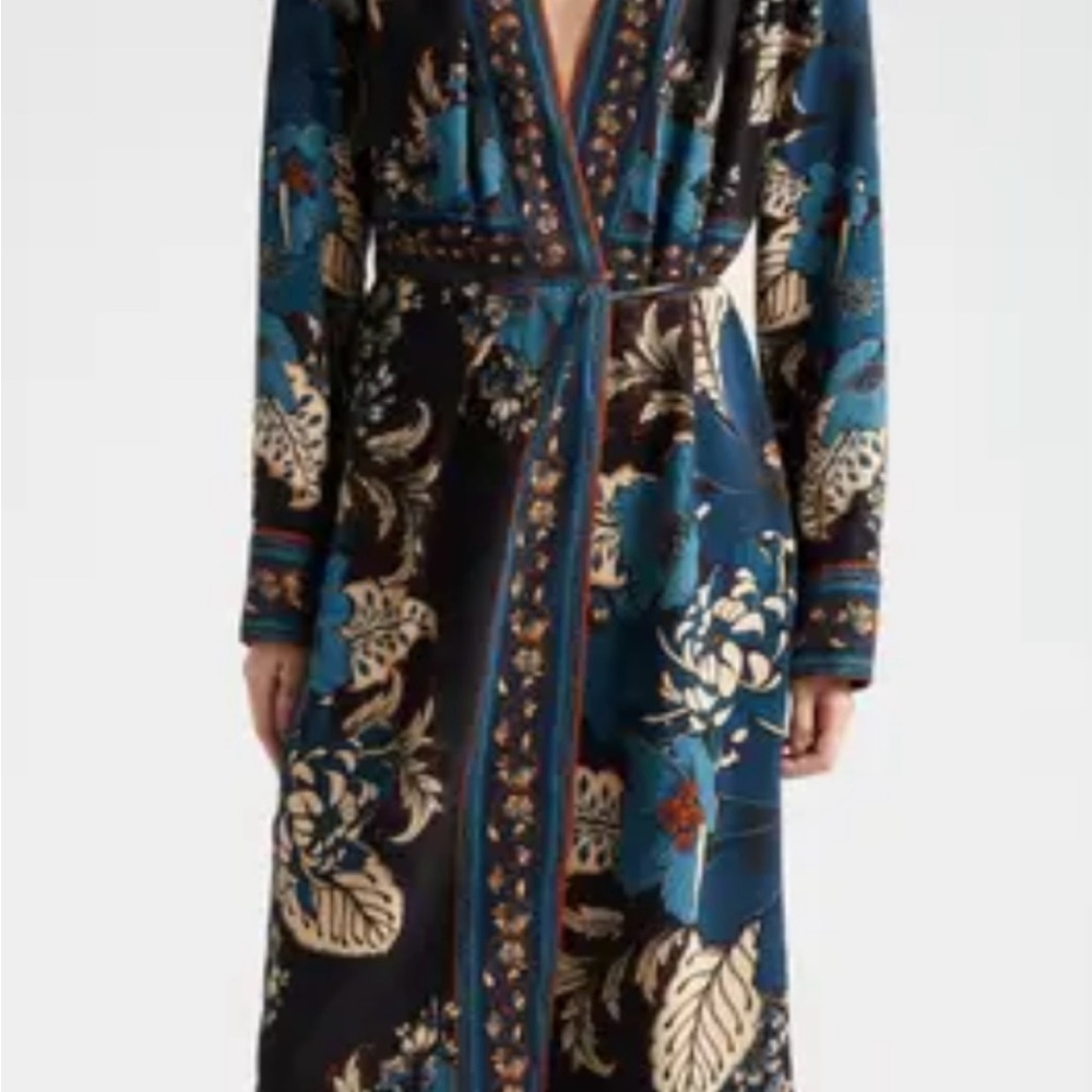 FARM Rio Blue and Cream Midi Dress